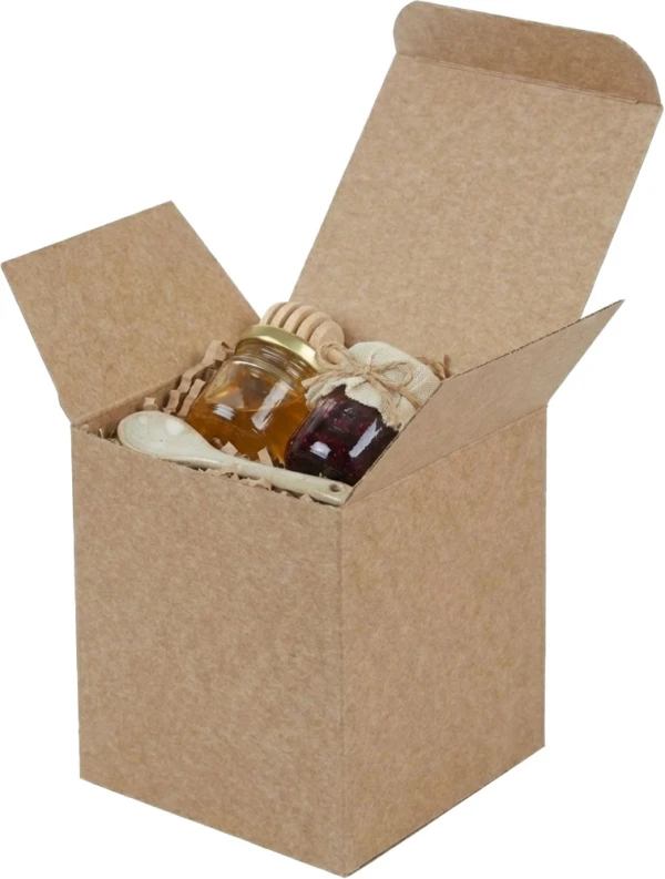 4 x 4 x 4 Kraft Reverse Tuck Folding Carton with Honey and Jam Set Honey and Jam Set in a 4 x 4 x 4 Kraft Reverse Tuck Folding Cartons