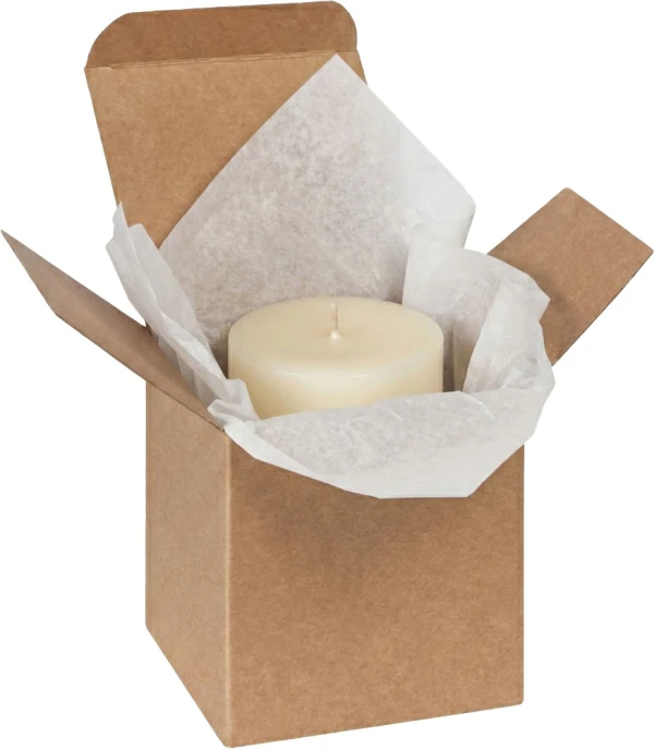 4 x 4 x 4 Kraft Reverse Tuck Folding Carton with Pillar Candle Pillar Candle in a 4 x 4 x 4 Kraft Reverse Tuck Folding Cartons