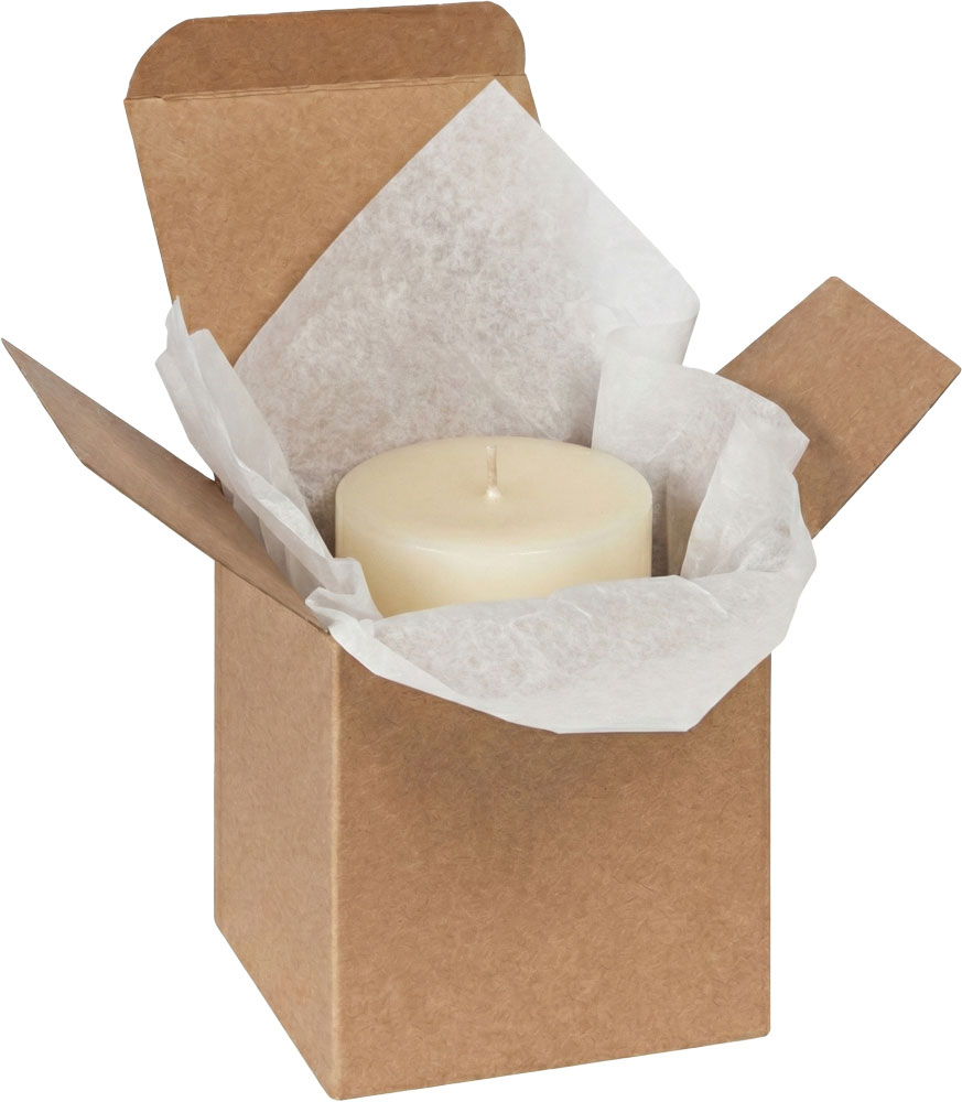 Pillar Candle in a 4 x 4 x 4 Kraft Reverse Tuck Folding Cartons