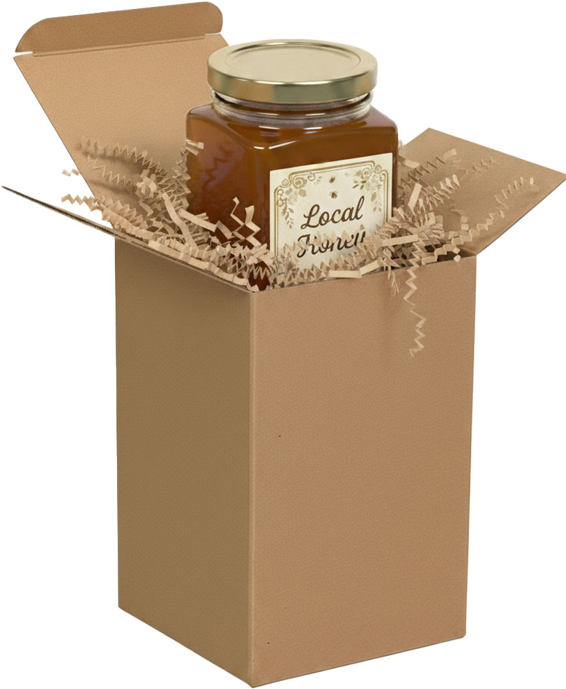 Jar of Local Honey in a 4 x 4 x 6 Kraft Reverse Tuck Folding Cartons