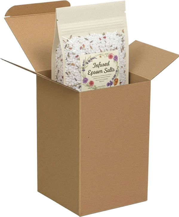Infused Epsom Salt Bag in a 4 x 4 x 6 Kraft Reverse Tuck Folding Cartons
