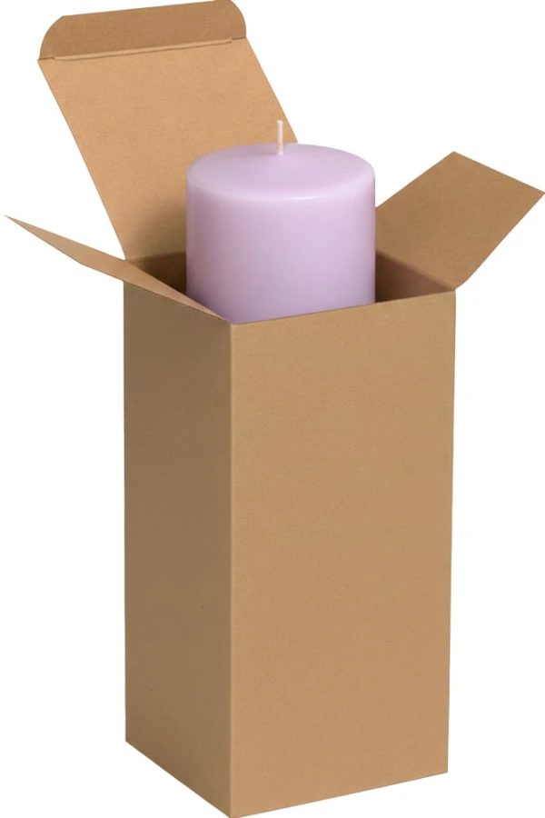 4 x 4 x 8 Kraft Reverse Tuck Folding Carton with a Pillar Candle Pillar Candle in a 4 x 4 x 8 Kraft Reverse Tuck Folding Carton
