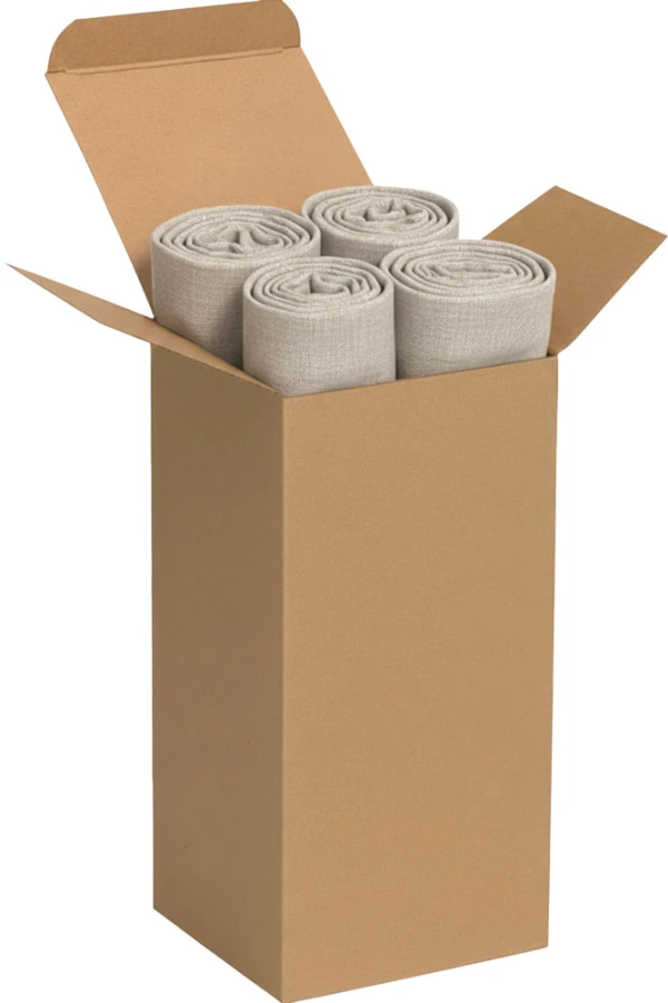 4 x 4 x 8 Kraft Reverse Tuck Folding Carton with Linen Fabric Rolls of Linenen Fabric in a 4 x 4 x 8 Kraft Reverse Tuck Folding Carton