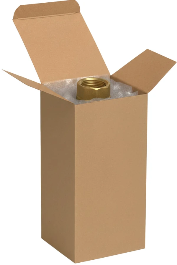 4 x 4 x 8 Kraft Reverse Tuck Folding Carton with a Brass Fitting Brass Fitting in a 4 x 4 x 8 Kraft Reverse Tuck Folding Carton