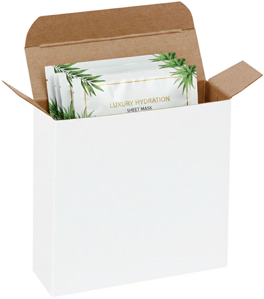 Facial Masks in a White Reverse Tuck Folding Carton - 4 1/4 x 1 1/4 x 4 1/4