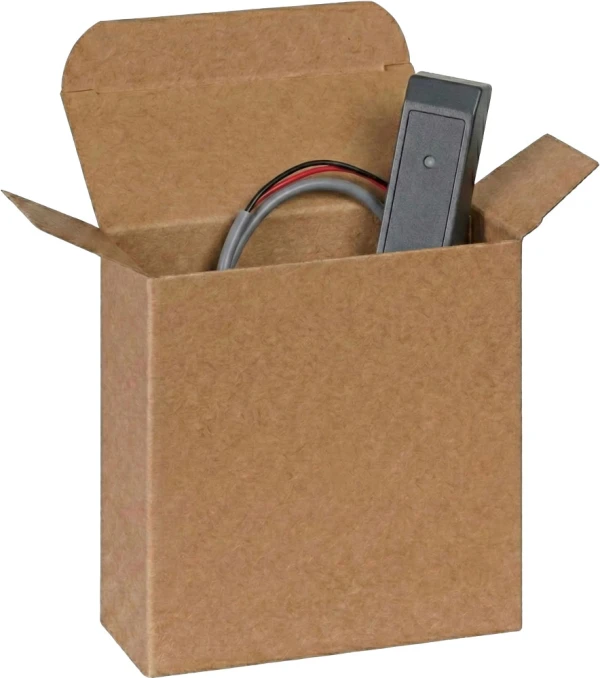 4 1/2 x 1 7/8 x 4 1/2 Kraft Reverse Tuck Folding Carton with Security Industrial Hardware Security Industrial Hardware in a 4 1/2 x 1 7/8 x 4 1/2 Kraft Reverse Tuck Folding Cartons