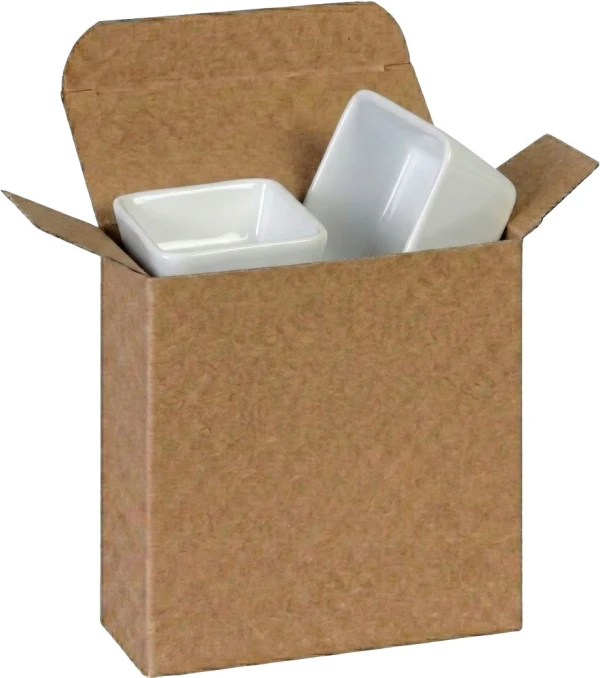 4 1/2 x 1 7/8 x 4 1/2 Kraft Reverse Tuck Folding Carton with Cermic Dishes Ceramic Dishes in a 4 1/2 x 1 7/8 x 4 1/2 Kraft Reverse Tuck Folding Cartons