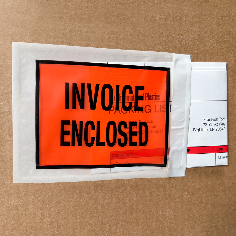Close up of 4.5 x 6 Invoice Enclosed Packing List Full Face Side Loading on Box
