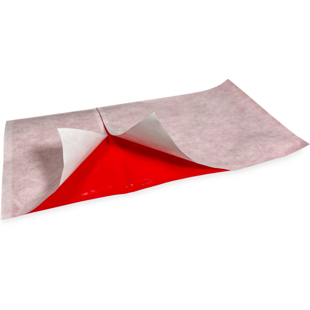 Close up of 4.5 x 8 Packing List - Red IBM Tab Card Recessed Face Split Back Adhesive Backing