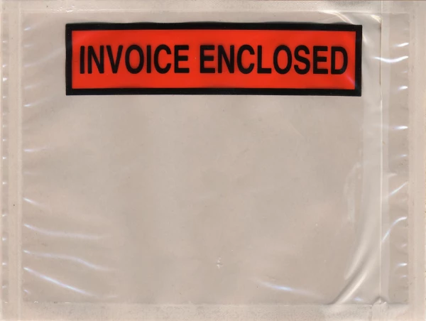 4-1/2 x 6 Packing List Envelope INVOICE ENCLOSED Panel Back Loading
