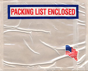 Packing List  Envelope Packing List Enclosed 4 11/16 x 5 5/8 American Flag