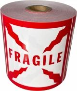 Printed Red and White 4 x 4 FRAGILE Fragile Labels on Roll