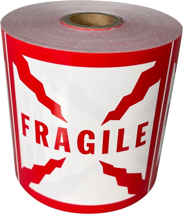 4 x 4 FRAGILE Fragile Labels on Roll Printed Red and White 4 x 4 FRAGILE Fragile Labels on Roll