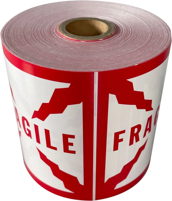 4 x 4 FRAGILE Fragile Labels on Roll Butt Cut Printed Red and White 4 x 4 FRAGILE Fragile Labels on Roll Butt Cut