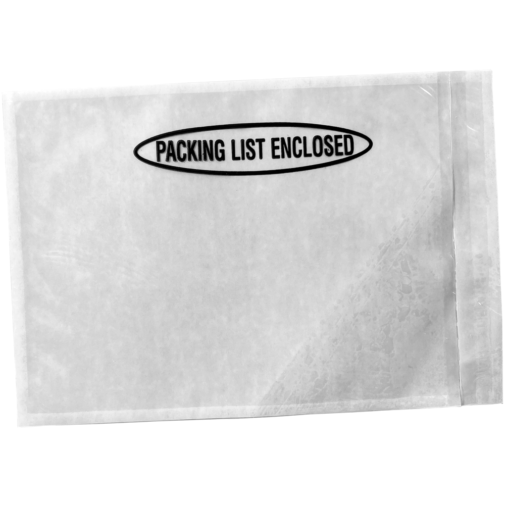 Close up of 5 1/4 x 8 Panel Packing List Enclosed Clear Side Loading Print on Front