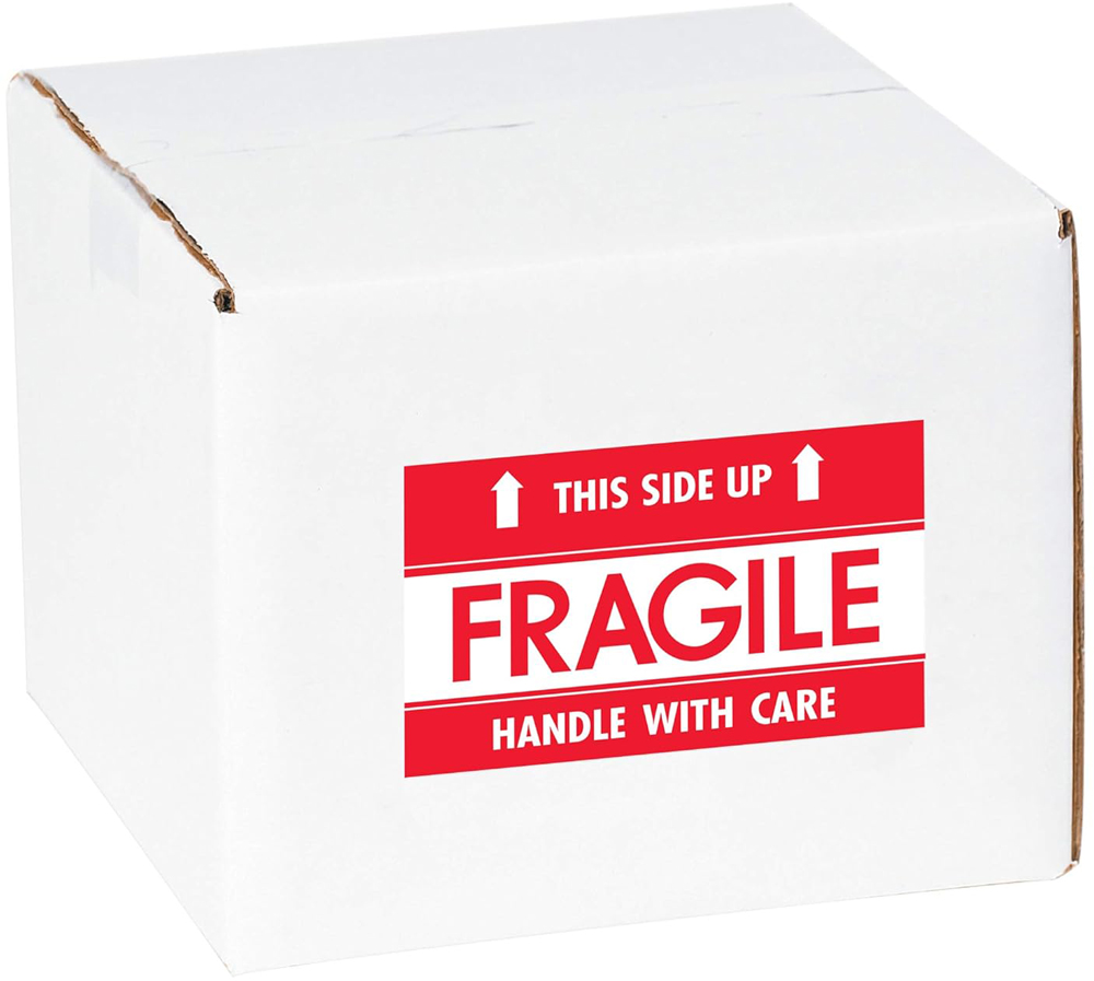 5x3 Fragile - This Side Up Labels, Red on White