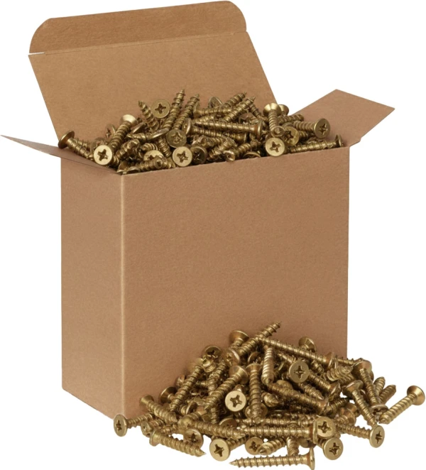 Furniture Screws in a 5 1/4 x 2 1/4 x 5 1/4 Kraft Reverse Tuck Folding Cartons