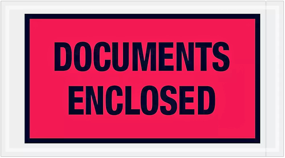 5-1/2 x 10 Packing List Envelope DOCUMENTS ENCLOSED Back Loading