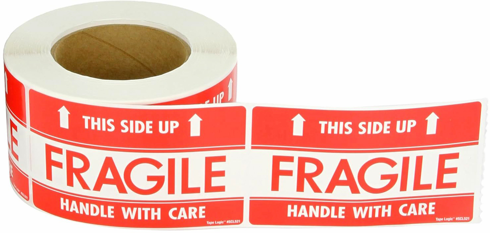 5x3 Fragile - This Side Up Labels, Red on White