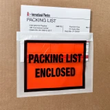 Close up of 7 x 5 1/2 Packing List Envelope Packing List Enclosed Full Face Top Loading on Box