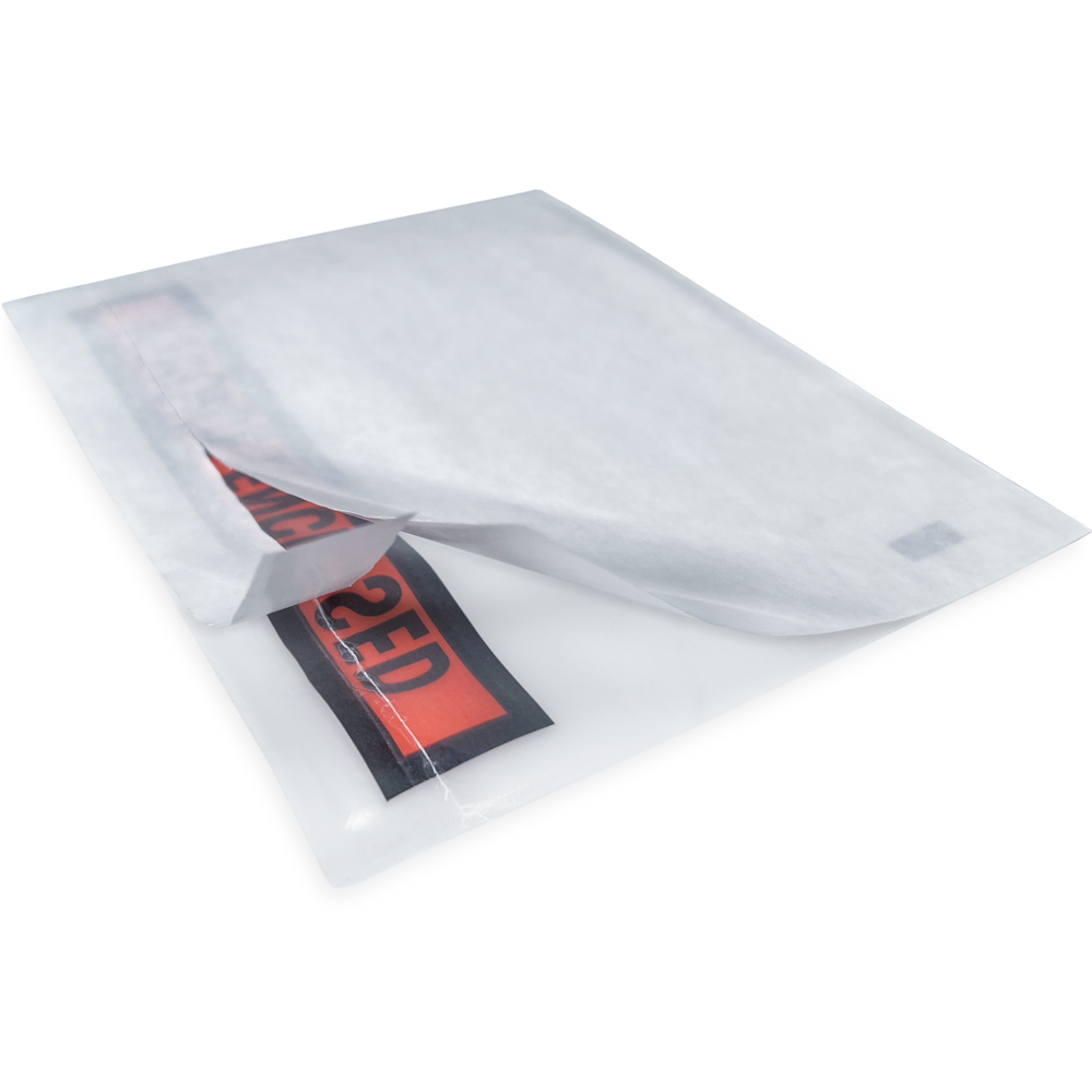 Close up of 7 x 5.5 Panel INVOICE ENCLOSED Packing List Top Loading Adhesive Backing