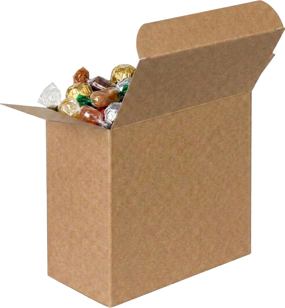 Gourmet Candy in a 7 1/4 x 2 x 7 1/4 Kraft Reverse Tuck Folding Cartons