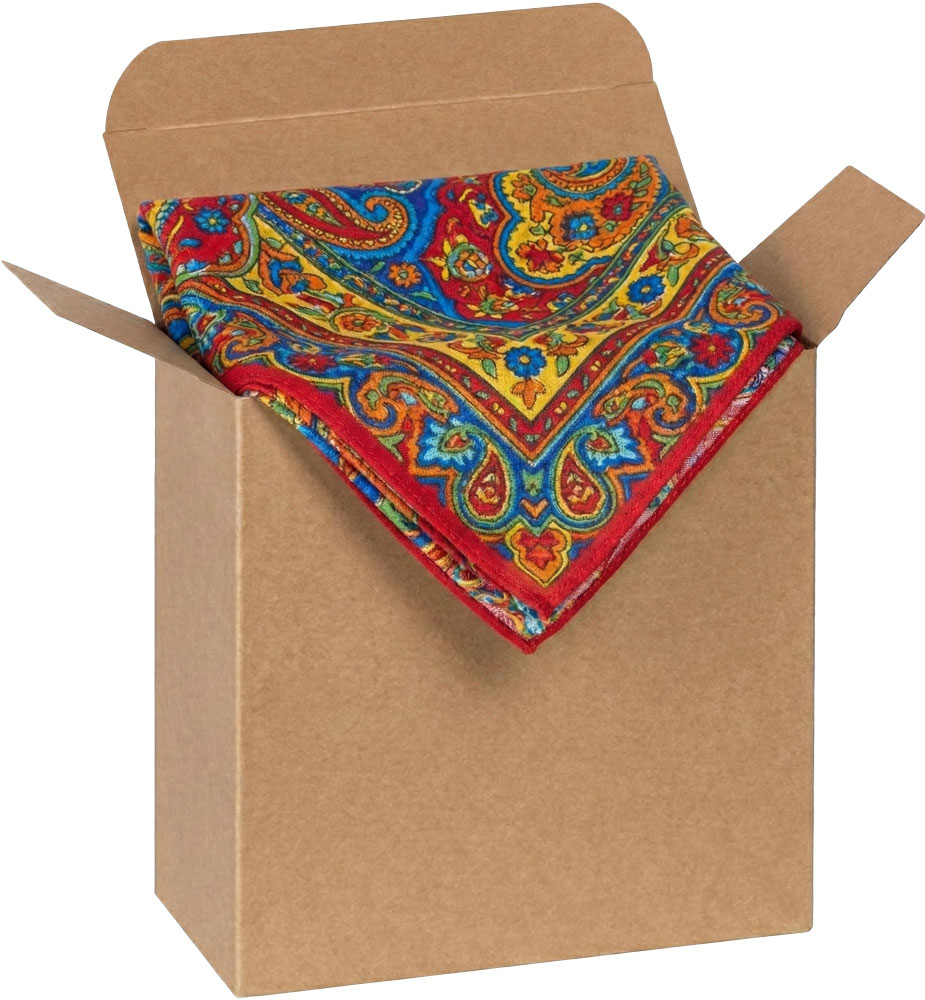 Colorful Handerchief in a 7 1/4 x 2 x 7 1/4 Kraft Reverse Tuck Folding Cartons