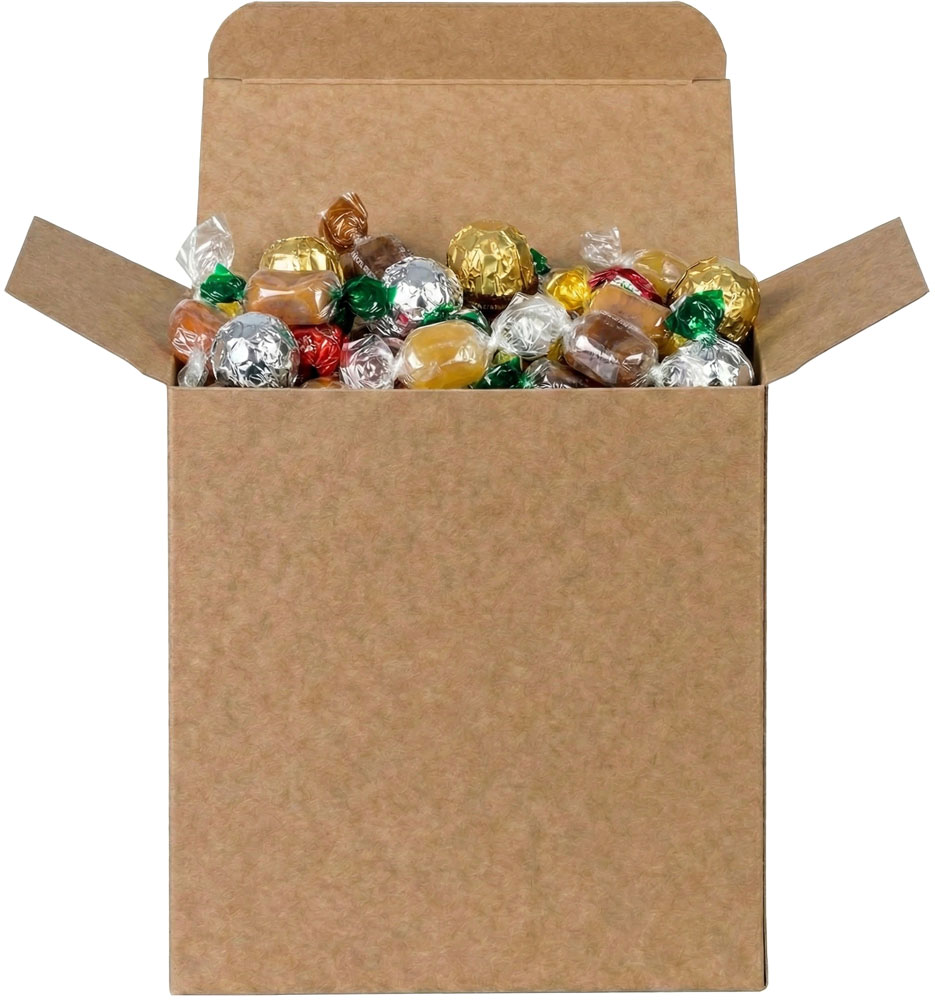 Gourmet Candy in a 7 1/4 x 2 x 7 1/4 Kraft Reverse Tuck Folding Cartons