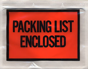 7x5.5 Packing List Envelope PACKING LIST ENCLOSED Full Face Top Loading