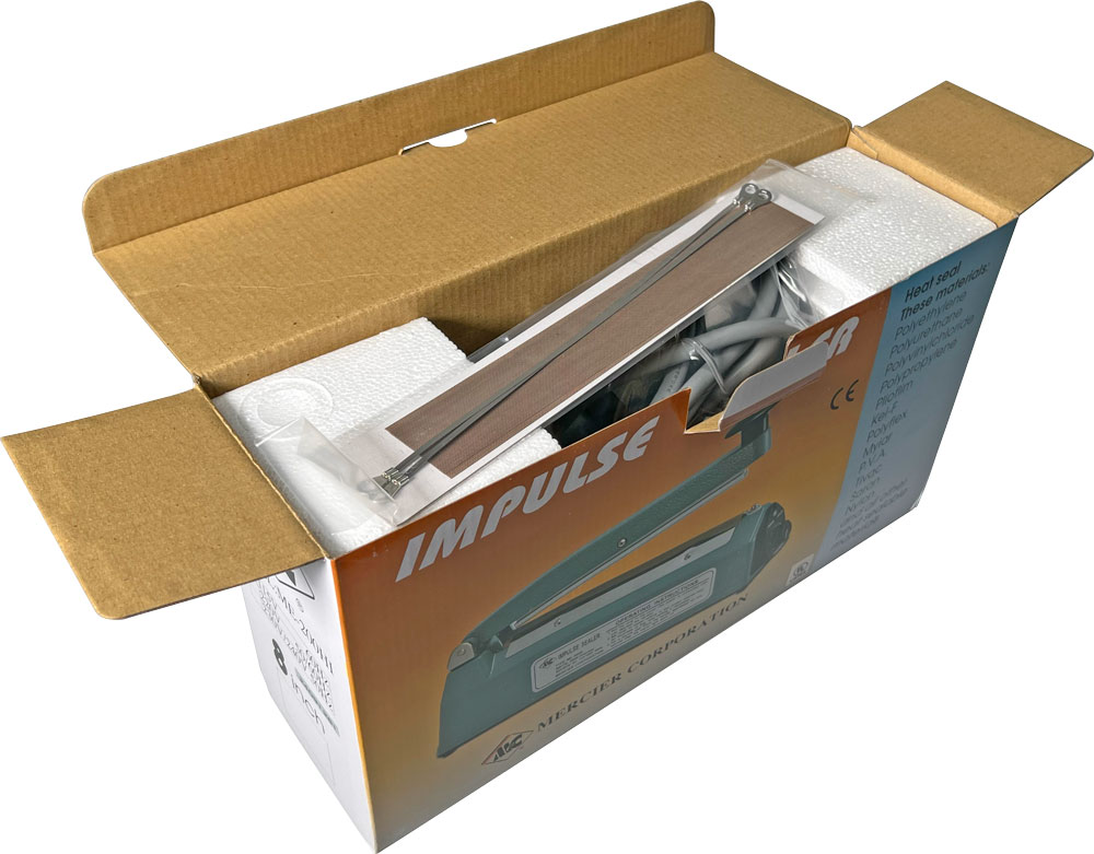 Open Case of 8 inch Hand Impulse Poly Bag Sealer