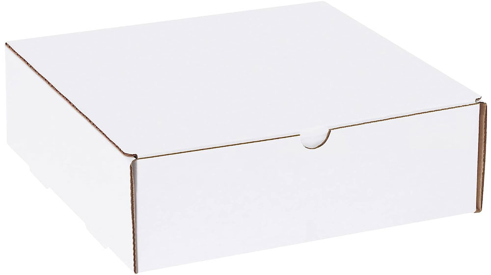 White 9x9x3 literature mailer Closed