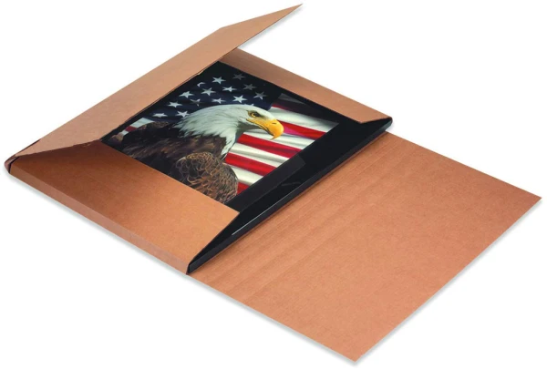How the 9.625x6.625x.625 Easy-Fold Mailer can fold and package a framed photograph of an Eagle How the 9.625x6.625x.625 Easy-Fold Mailer can fold and package a framed photograph of an Eagle