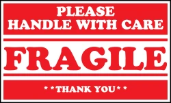5" x 3" "PLEASE HANDLE WITH CARE FRAGILE **THANK YOU**" Fragile Labels