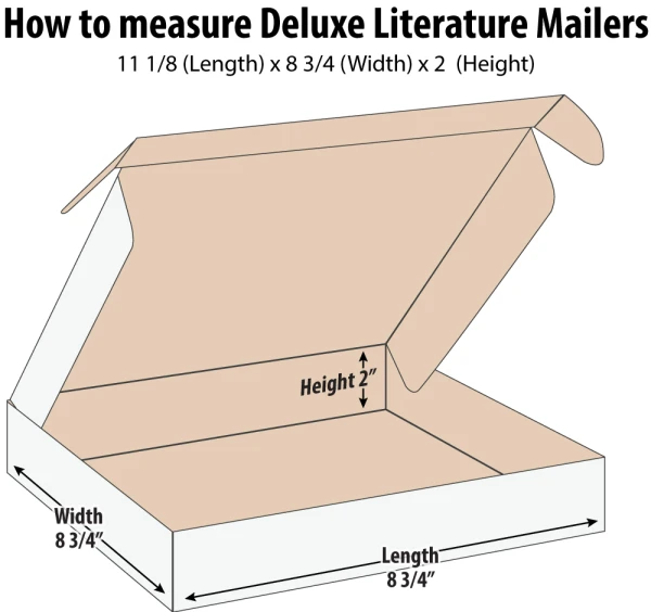 How to Measure a 11.125 x 8.75 x 2 Deluxe Literature Mailer How to Measure a 11.125 x 8.75 x 2 White Cardboard Literature Mailers