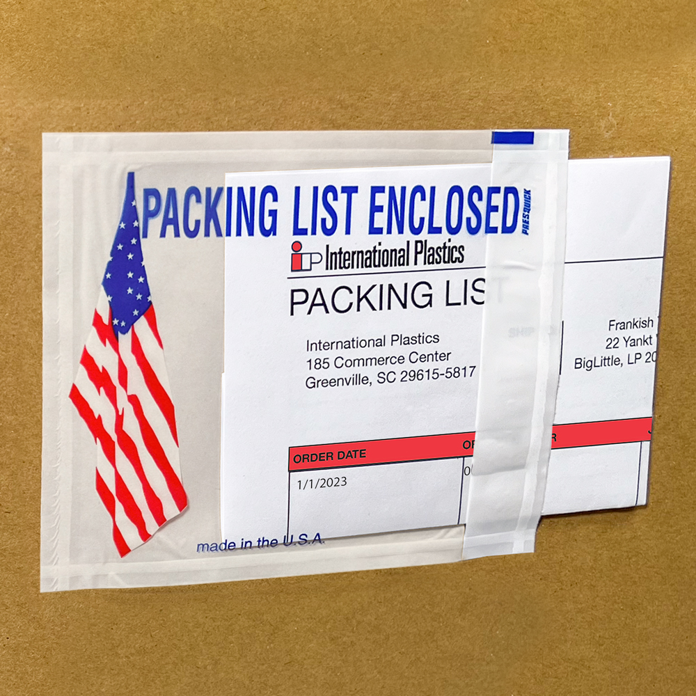Close up of 4 1/2 x 5 1/2 Panel PACKING LIST ENCLOSED American Flag on Box