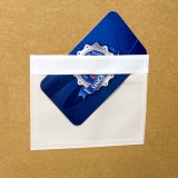 Close up of 4.125 x 3 Plastic Business Card Envelope on Box