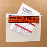 Close up of 7.5 x 5.5 Packing List Enclosed Spanish & English Packing List Envelope on Box