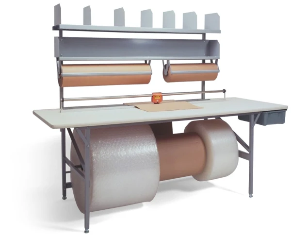 Paper Dispenser Cutter Deluxe Packing Table - 96 x 3 x 76 with paper and bubble cushion Rolls