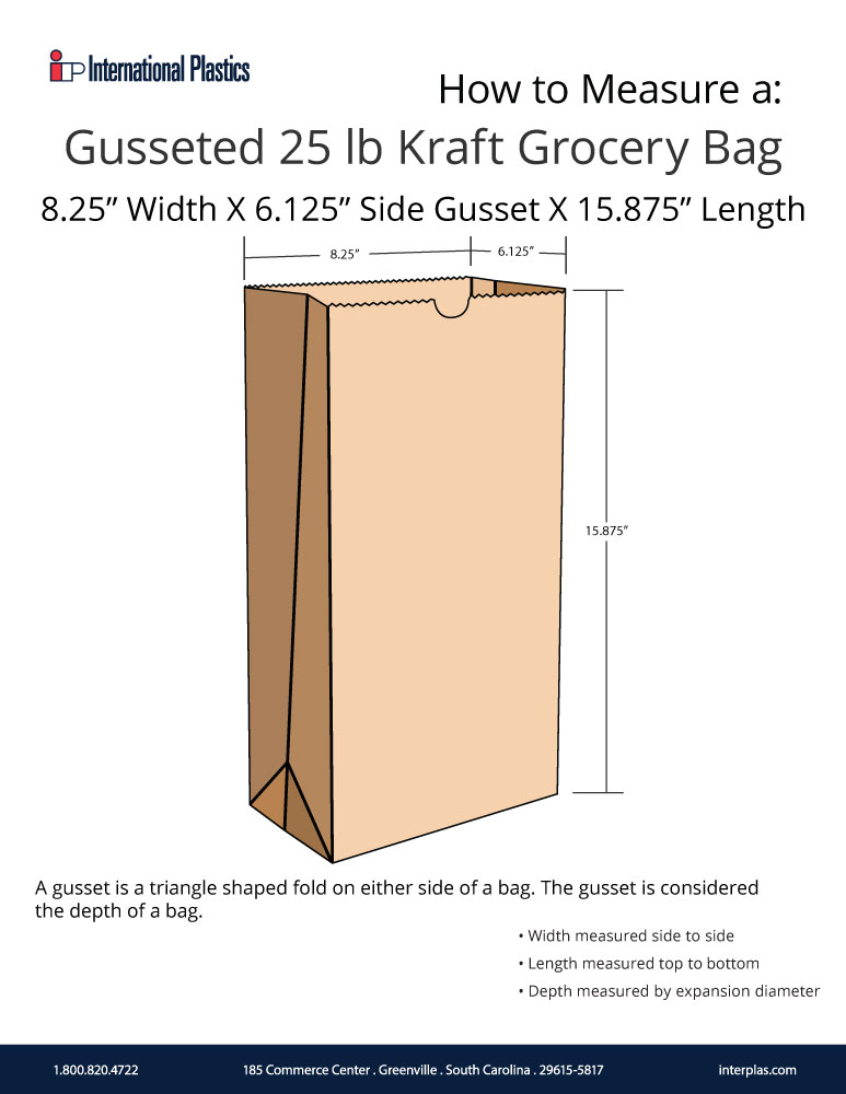 How to measure a 8.25x6.125 x 15.875 #25 Kraft Paper Grocery Bags - 100% FSC Recycled Paper