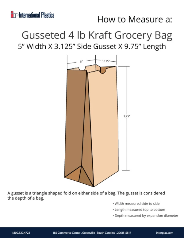 How to measure a 4 lb. Kraft Grocery Bags How to measure a 5x3.125 x 9.75 #4 Kraft Paper Grocery Bags - 100% FSC Recycled Paper