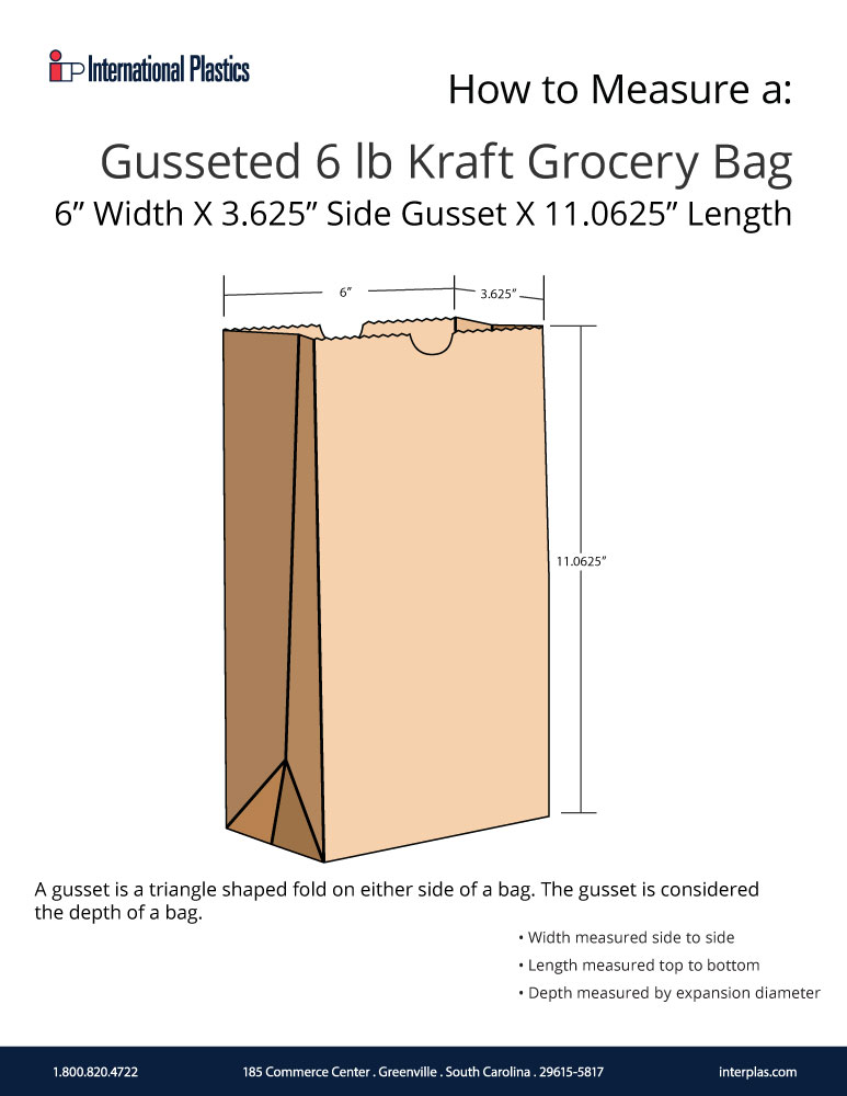 How to measure a gusseted 6 lb paper bag illustration