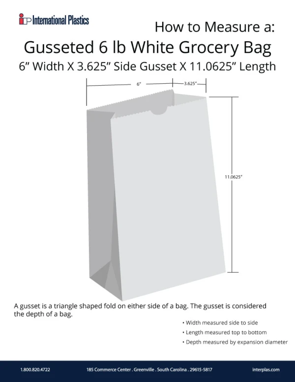 How to measure a 6 lb. White Grocery Bags How to measure a 6x3.625 x 11.0625 #6 White Paper Grocery Bags - White Virgin Paper