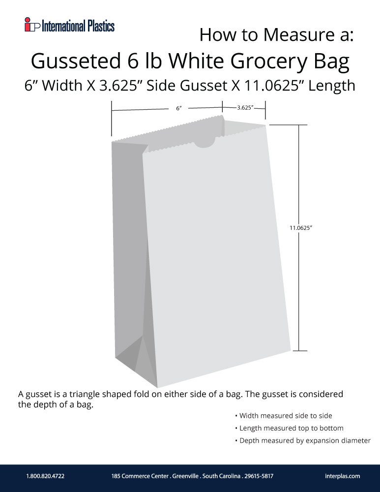 How to measure a 6x3.625 x 11.0625 #6 White Paper Grocery Bags - White Virgin Paper
