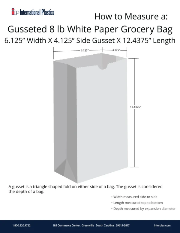 How to measure a 8 lb. White Grocery Bags How to measure a 6.125x4.125 x 12.4375 #8 White Paper Grocery Bags - White Virgin Paper