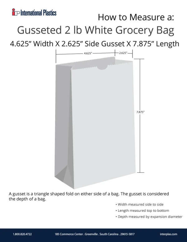 How to measure a 2 lb. White Grocery Bags How to measure a 4.75x2.9375 x 8.5625 #2 White Paper Grocery Bags - White Virgin Paper