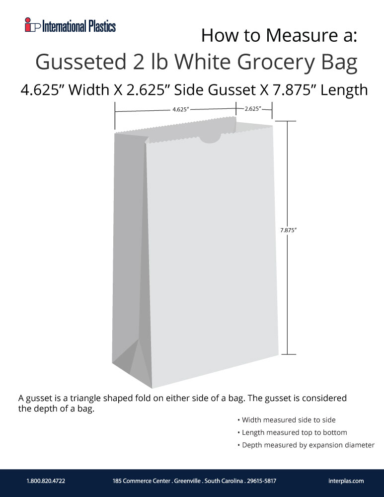 How to measure a 4.75x2.9375 x 8.5625 #2 White Paper Grocery Bags - White Virgin Paper