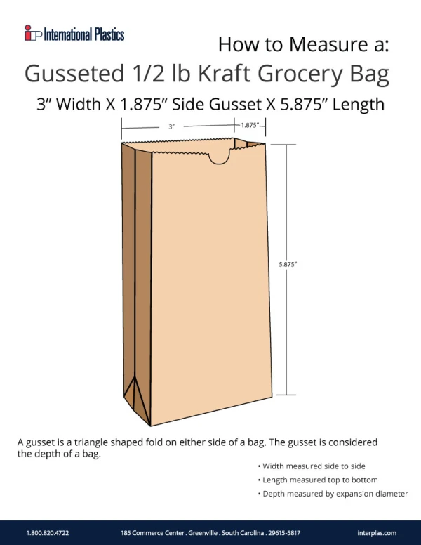 How to measure a 1/2 lb. Kraft Grocery Bags How to measure a 3x1.875 x 5.875 #1/2 Kraft Paper Grocery Bags - 100% FSC Recycled Paper