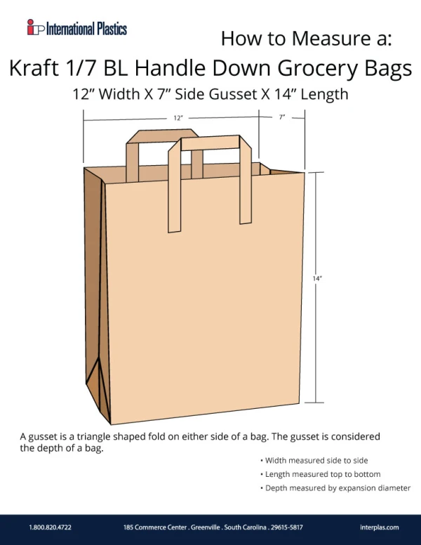 How to measure a 1/7 BL Handle Down Grocery Bags How to measure a 12x7 x 17 Handle Down Kraft Paper Grocery Bags - Virgin Kraft Sack