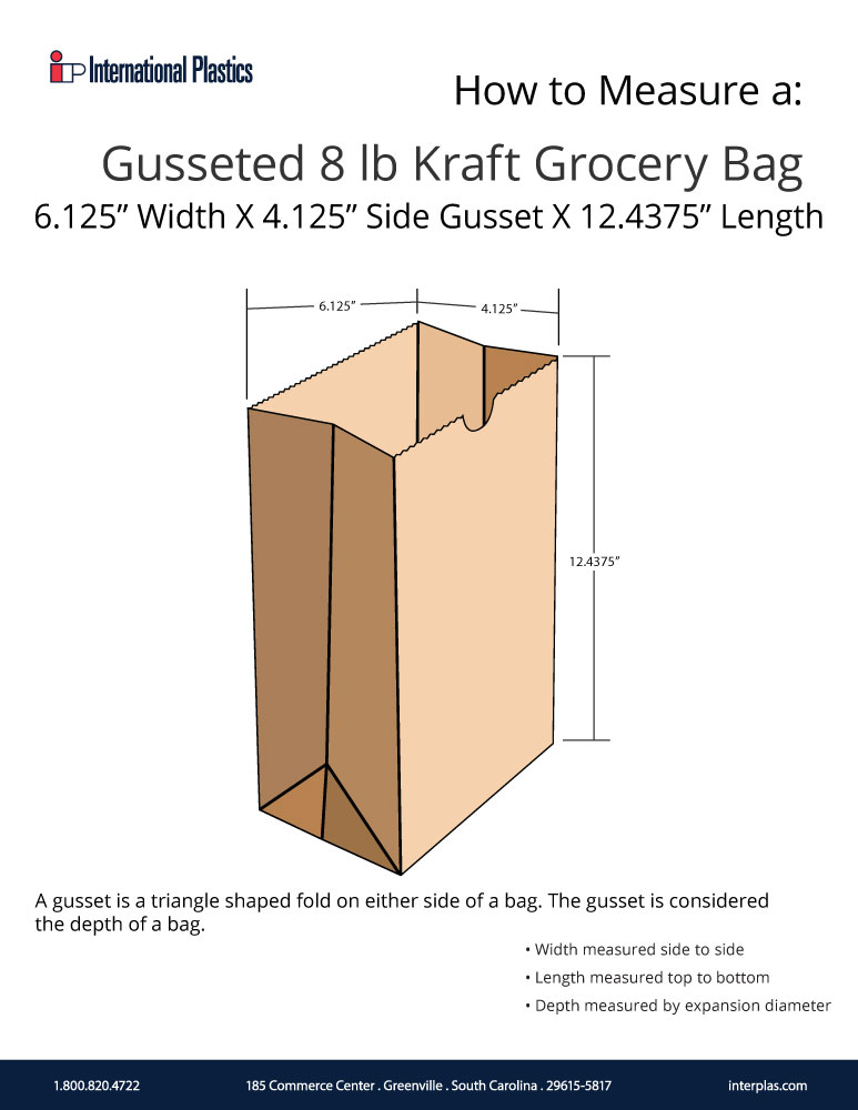 How to measure an 8 lb gusseted paper bag illustration