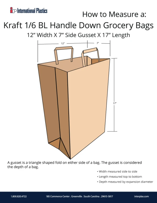 How to measure a 1/6 BL Flat Handle Up Grocery Bags How to measure a 12x7 x 17 Flat Handle Up Kraft Paper Grocery Bags - Virgin Kraft Sack